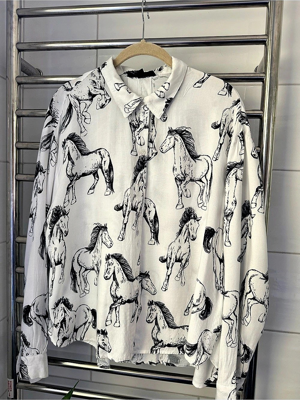 Horse Print Button Down Shirt in White & Black.